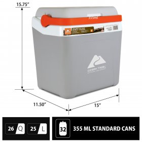 Ozark Trail Parklander 25L/ 26QT Hard Sided Portable Ice Chest Cooler,32 can capacity,Grey