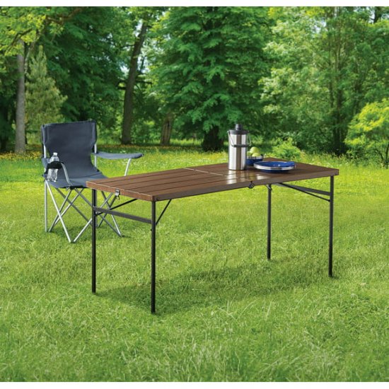 Ozark Trail 5FT Wood Folding Table,Brown,60\" x 25.6\" x 28.93\"