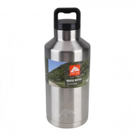 Ozark Trail 64 oz Silver and Black Double Wall Vacuum Sealed Stainless Steel Water Bottle with Wide Mouth Lid