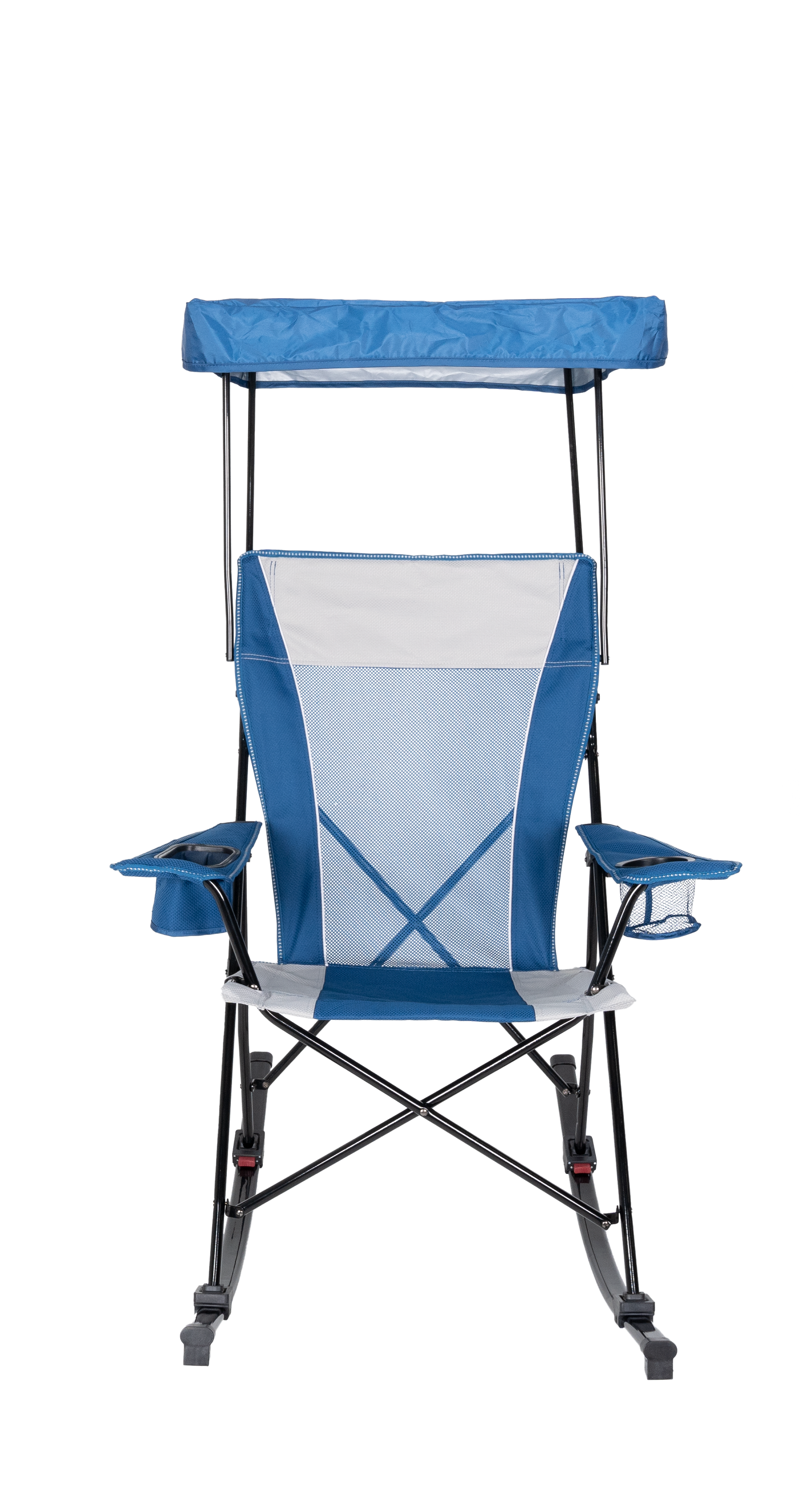 Ozark Trail Mesh Tension Rocking Camp Chair with Canopy,Blue and Grey,Detachable Rockers,Adult